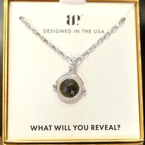 Bomb Party Gem Society "The Halo Orb Necklace" Genuine Labradorite on Rhodium